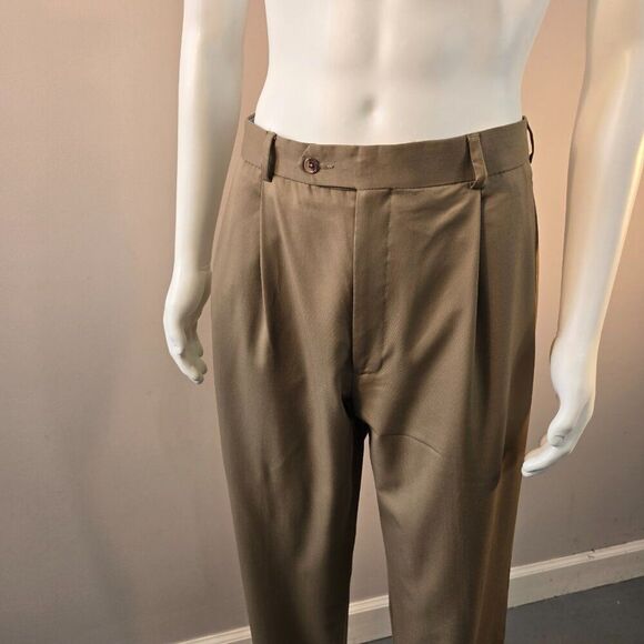 Grant Thomas Khaki Brown Wool Dress Pants Mens Sz 36 x 29 Pleated Classic Cuff - Picture 2 of 7